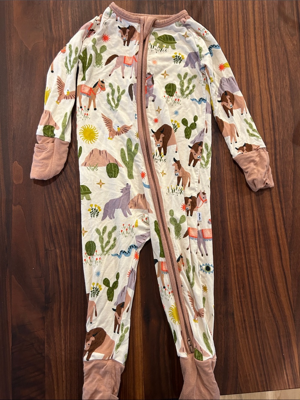 Little Sleepies Cream Desert Animal Print Footie with Mauve Trim
